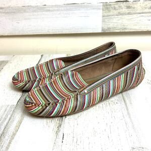 Aerosoles Womens 9 Multi Bleeker Striped Leather Slip On Driving Loafers NEW